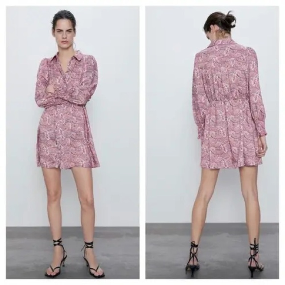 Zara Pink Paisley Long Sleeve Dress